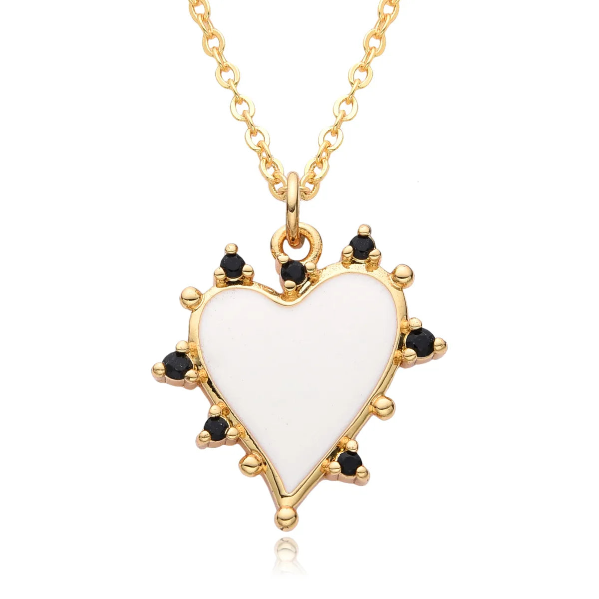 Copper Inlay Heart Shape Zircon Pendant Necklace