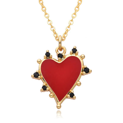 Copper Inlay Heart Shape Zircon Pendant Necklace