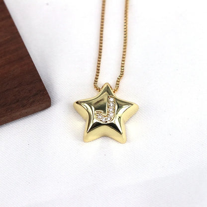 Copper Inlay Letter Star Zircon Pendant Necklace