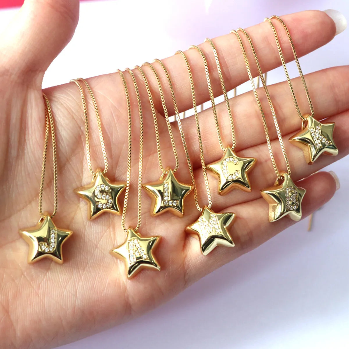 Copper Inlay Letter Star Zircon Pendant Necklace