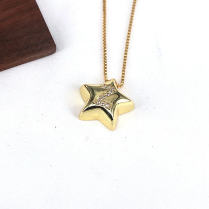 Copper Inlay Letter Star Zircon Pendant Necklace