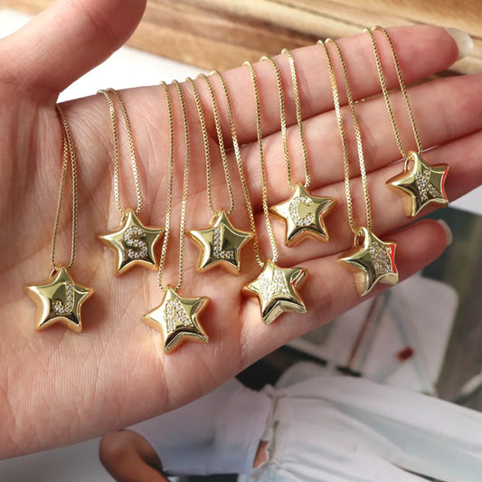 Copper Inlay Letter Star Zircon Pendant Necklace