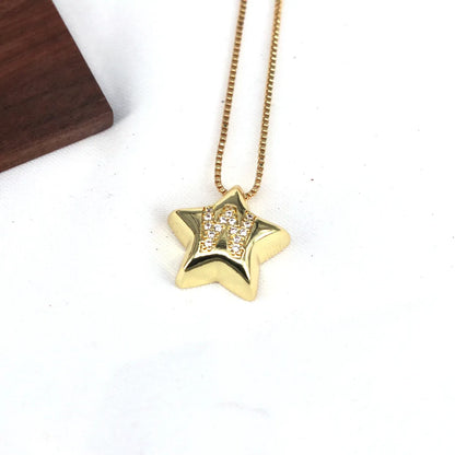 Copper Inlay Letter Star Zircon Pendant Necklace