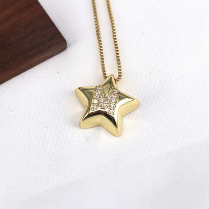 Copper Inlay Letter Star Zircon Pendant Necklace