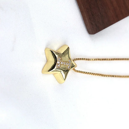 Copper Inlay Letter Star Zircon Pendant Necklace