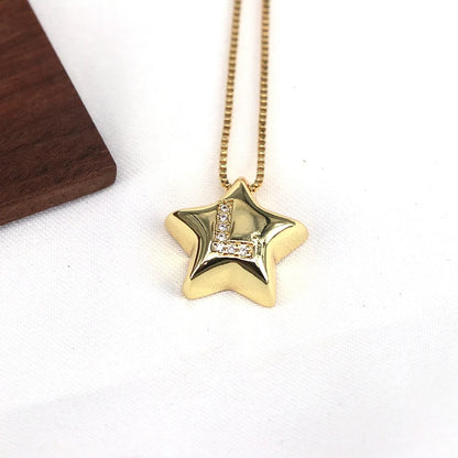 Copper Inlay Letter Star Zircon Pendant Necklace