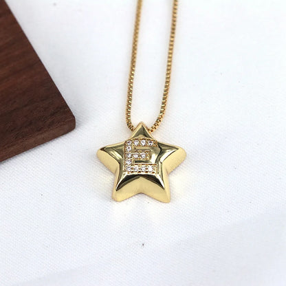 Copper Inlay Letter Star Zircon Pendant Necklace