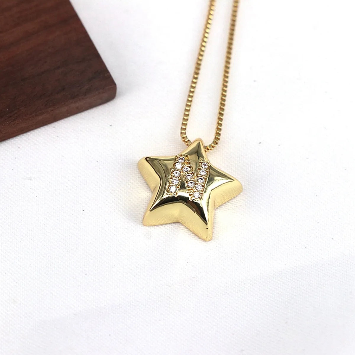 Copper Inlay Letter Star Zircon Pendant Necklace