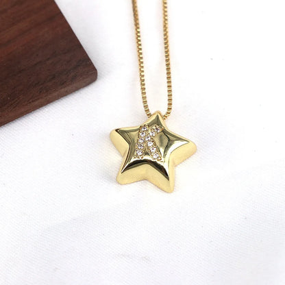 Copper Inlay Letter Star Zircon Pendant Necklace