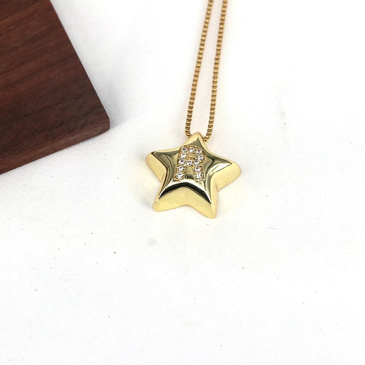 Copper Inlay Letter Star Zircon Pendant Necklace