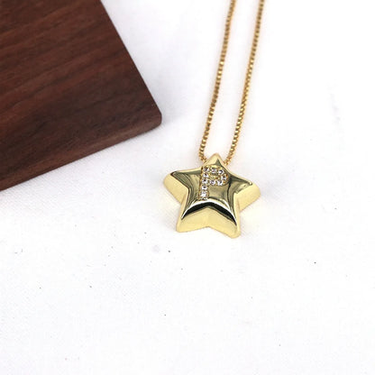 Copper Inlay Letter Star Zircon Pendant Necklace