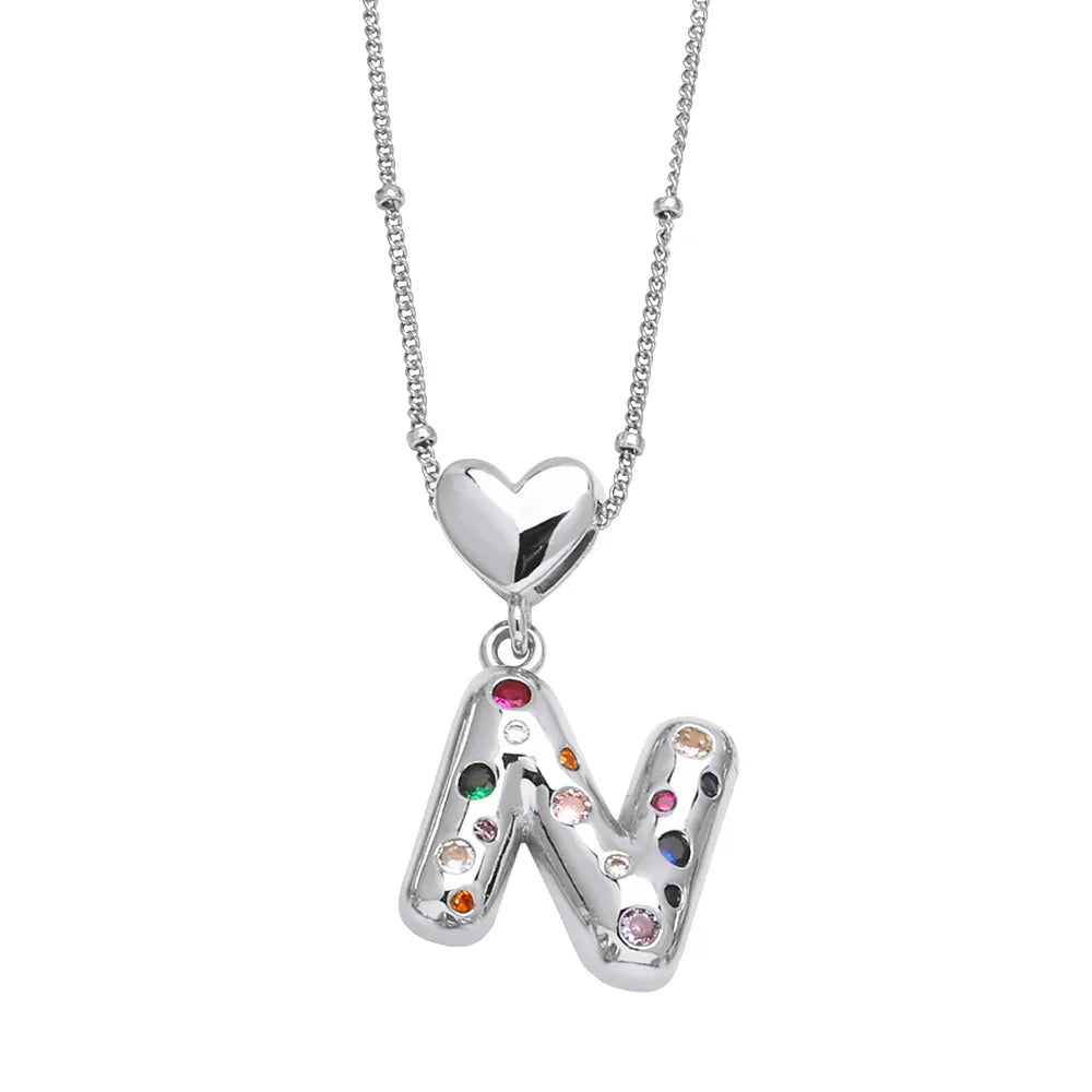 Copper Inlay Letter Zircon Pendant Necklace