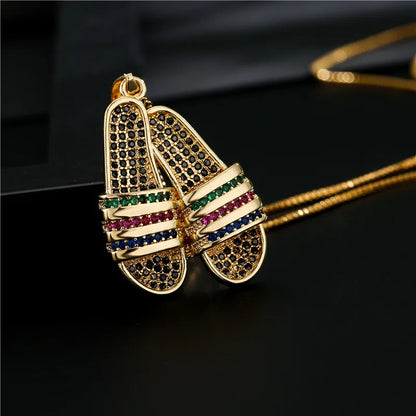 Copper Inlay Slippers Zircon Pendant Necklace