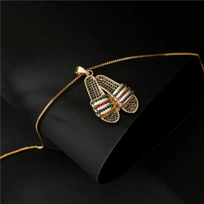 Copper Inlay Slippers Zircon Pendant Necklace