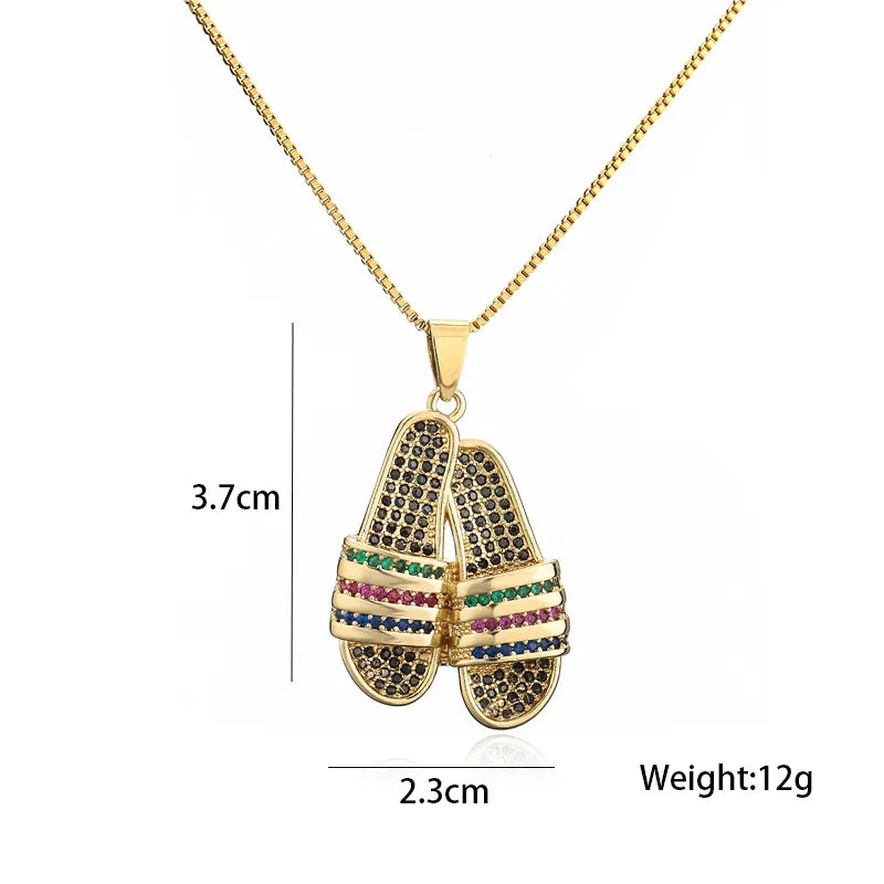 Copper Inlay Slippers Zircon Pendant Necklace