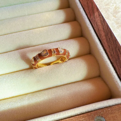 Copper Inlay Solid Color Zircon Rings