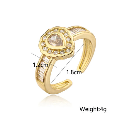 Copper Inlay Water Droplets Zircon Open Rings