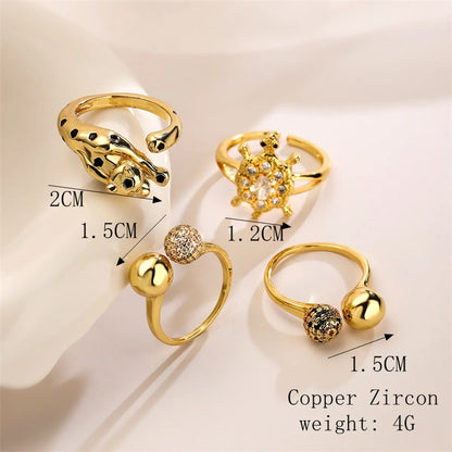 Copper K Gold Plated Cute Vintage Style Plating Inlay Animal Round Dinosaur Zircon Open Rings