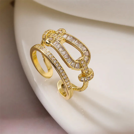 Copper K Gold Plated Elegant Commute Plating Inlay Geometric Zircon Open Rings