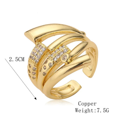 Copper K Gold Plated Elegant Commute Plating Inlay Geometric Zircon Open Rings