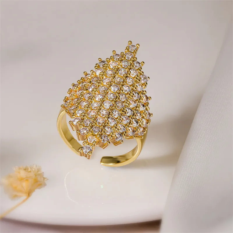 Copper K Gold Plated Elegant Commute Plating Inlay Geometric Zircon Open Rings