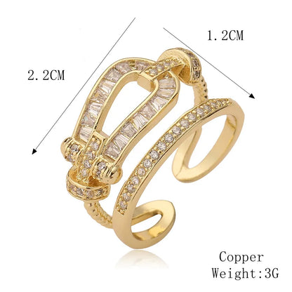 Copper K Gold Plated Elegant Commute Plating Inlay Geometric Zircon Open Rings