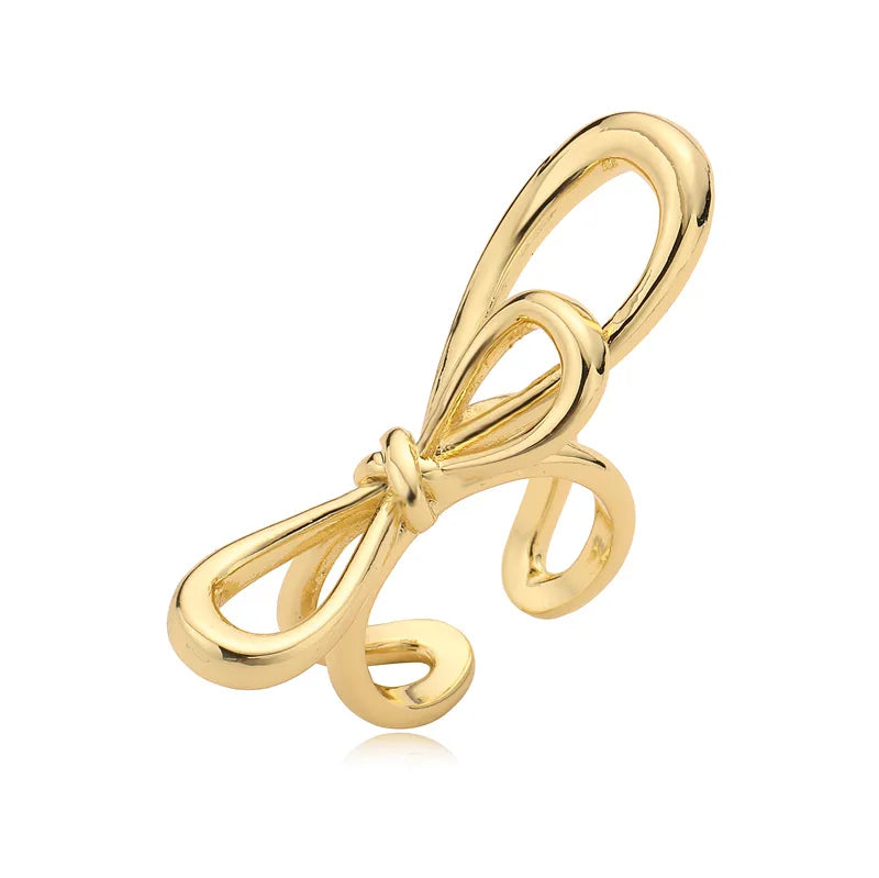 Copper K Gold Plated Elegant Simple Style Plating Inlay Bow Knot Zircon Open Rings