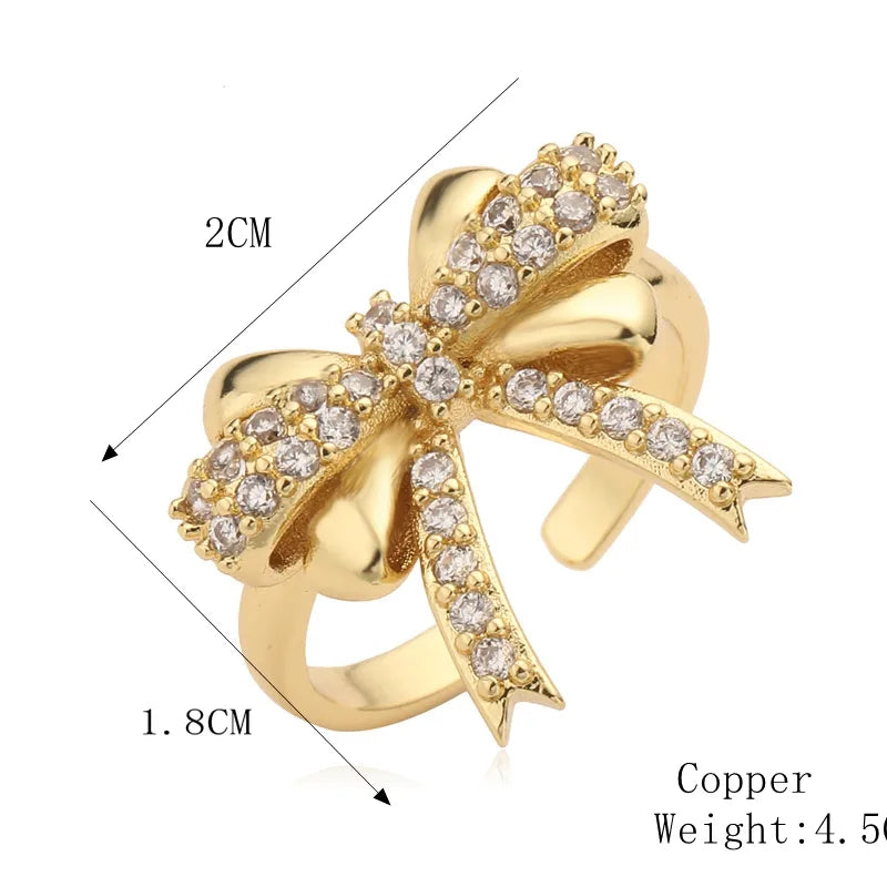 Copper K Gold Plated Elegant Simple Style Plating Inlay Bow Knot Zircon Open Rings