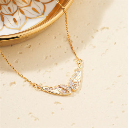 Copper K Gold Plated Hip-Hop Luxurious Plating Inlay Wings Zircon Pendant Necklace