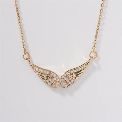 Copper K Gold Plated Hip-Hop Luxurious Plating Inlay Wings Zircon Pendant Necklace