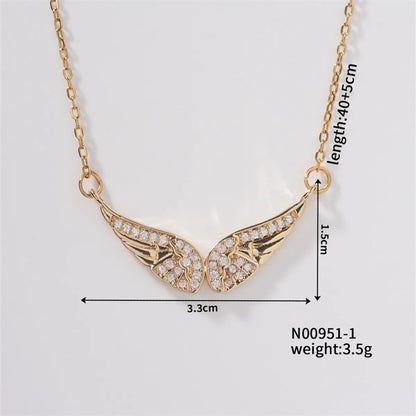 Copper K Gold Plated Hip-Hop Luxurious Plating Inlay Wings Zircon Pendant Necklace