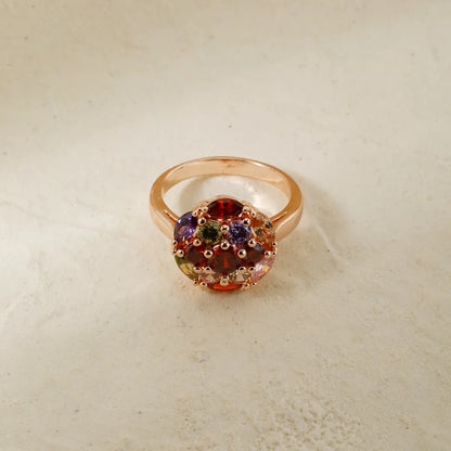 Copper K Gold Plated Inlay Floral Ball Zircon Rings