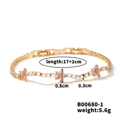 Copper K Gold Plated Inlay Flower Zircon Bracelets