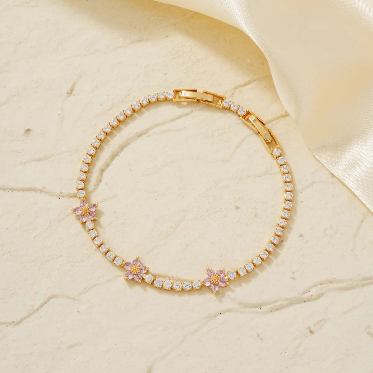 Copper K Gold Plated Inlay Flower Zircon Bracelets