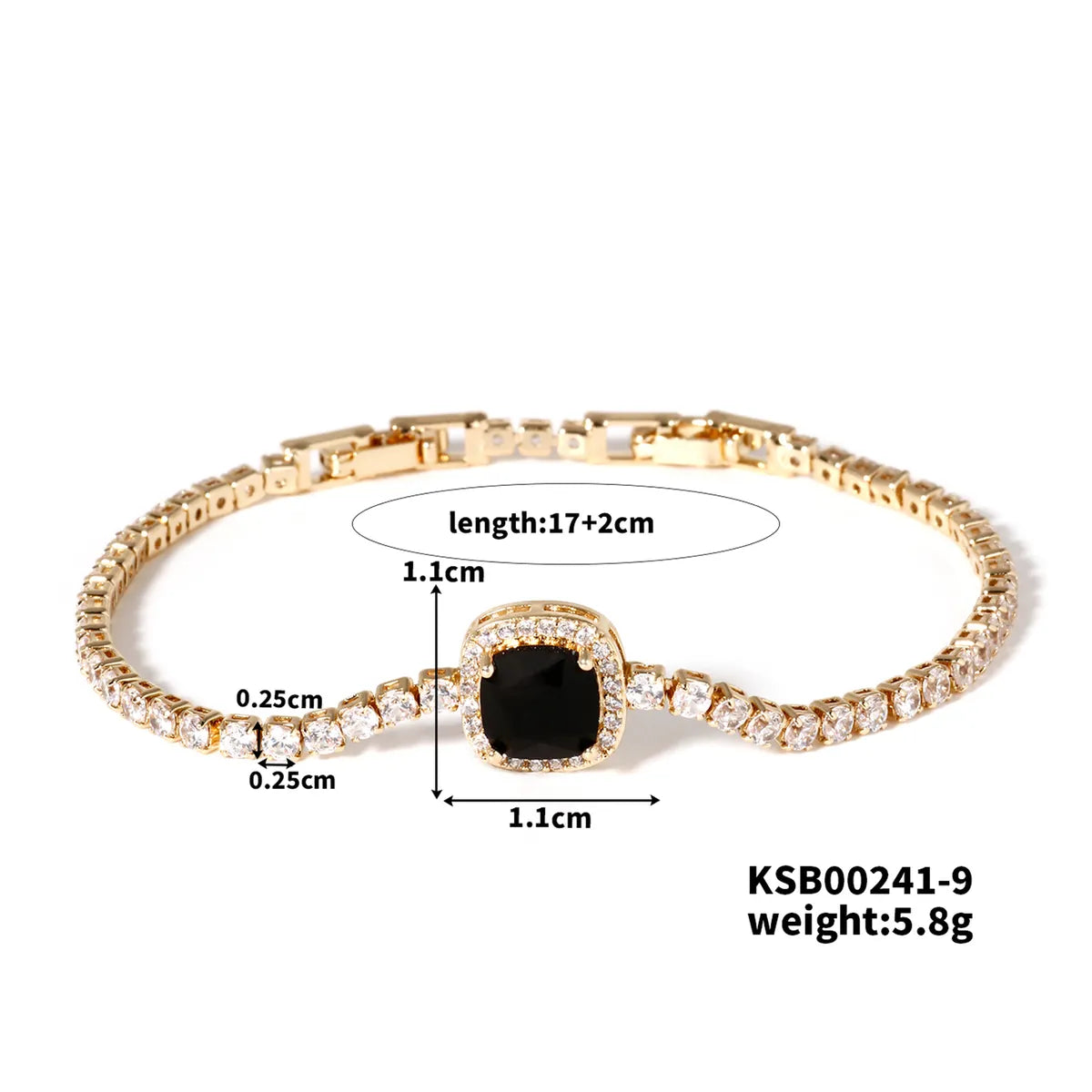 Copper K Gold Plated Inlay Square Zircon Bracelets