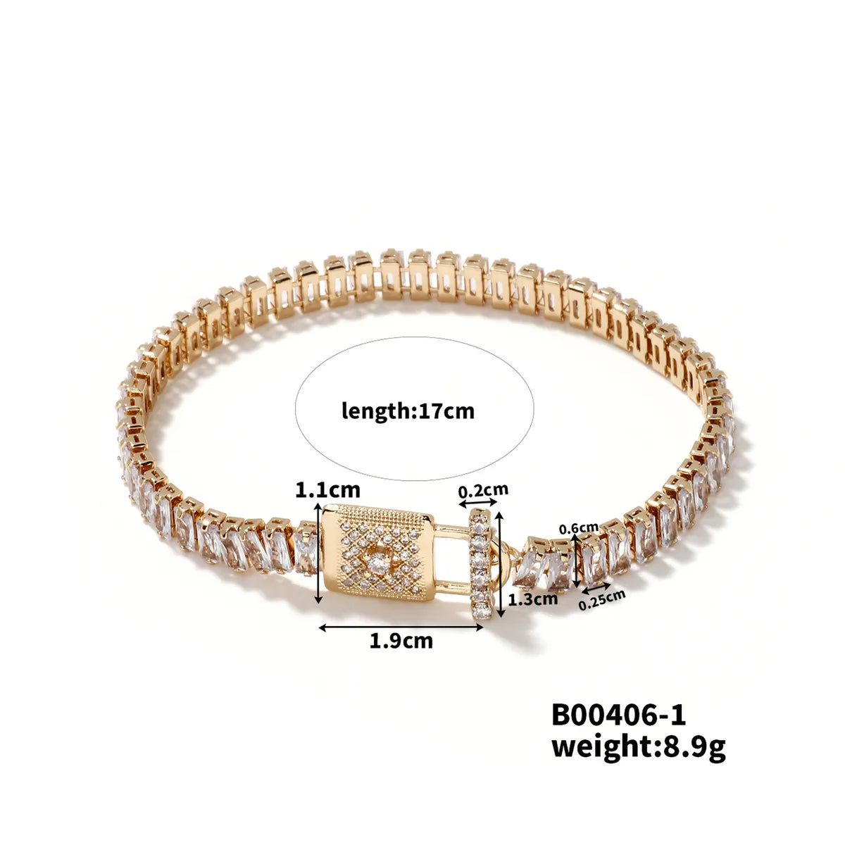 Copper K Gold Plated Rhodium Plated Chain Inlay Lock Head Lock Zircon Bracelets