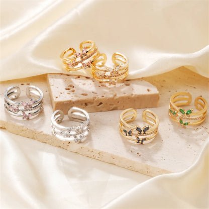 Copper K Gold Plated Rhodium Plated IG Style Shiny Inlay Butterfly Zircon Open Rings