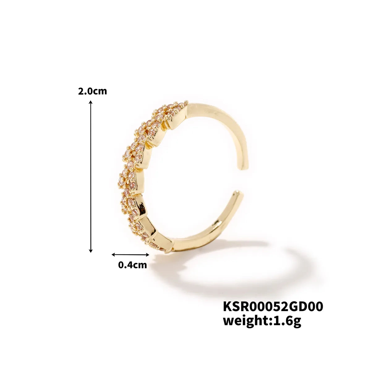 Copper K Gold Plated Rhodium Plated Inlay Leaf Zircon Open Rings