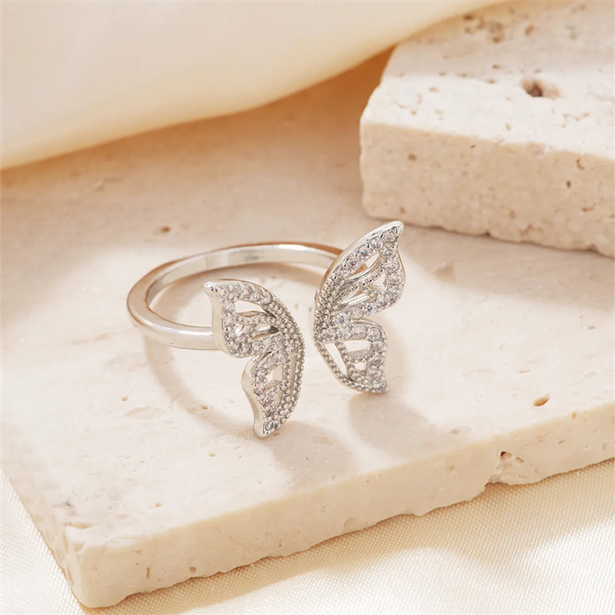 Copper K Gold Plated Rhodium Plated Sweet Simple Style Artistic Inlay Butterfly Zircon Open Rings