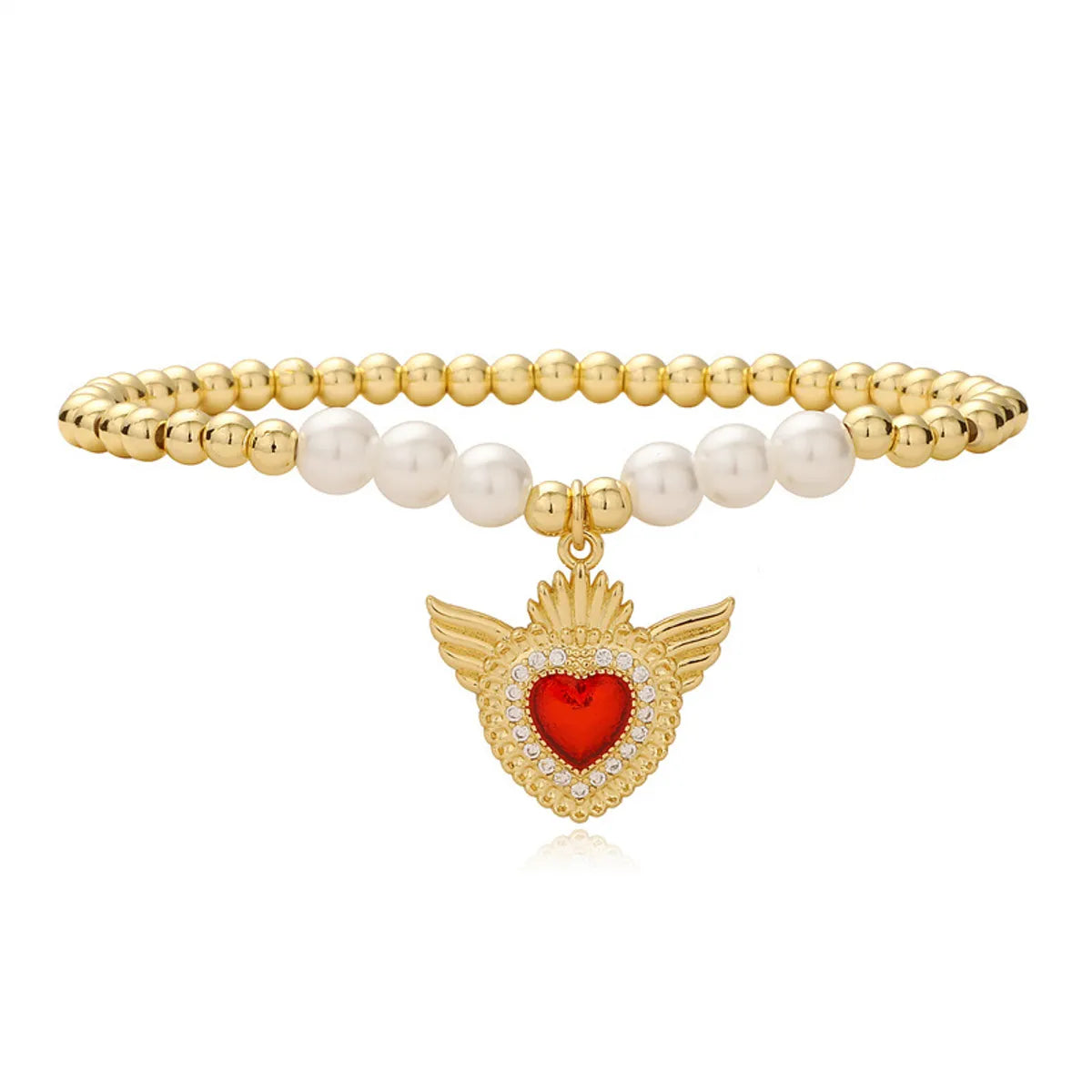 Copper Lady Inlay Heart Shape Wings Zircon Bracelets