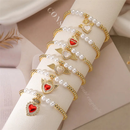 Copper Lady Inlay Heart Shape Wings Zircon Bracelets