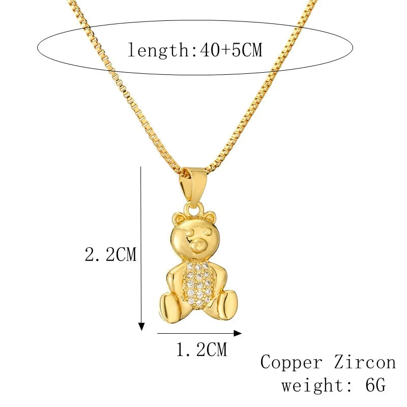 Copper Lady Inlay Little Bear Zircon Pendant Necklace