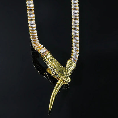 Copper Luxurious Shiny Snake Inlay Zircon Necklace