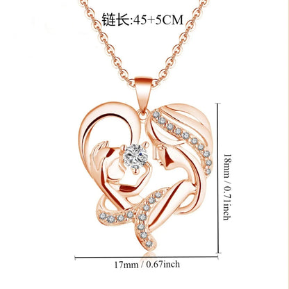 Copper MAMA Inlay Heart Shape Zircon Pendant Necklace