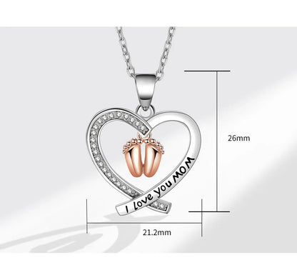 Copper MAMA Simple Style Letter Heart Shape Footprint Hollow Out Inlay Zircon Pendant Necklace