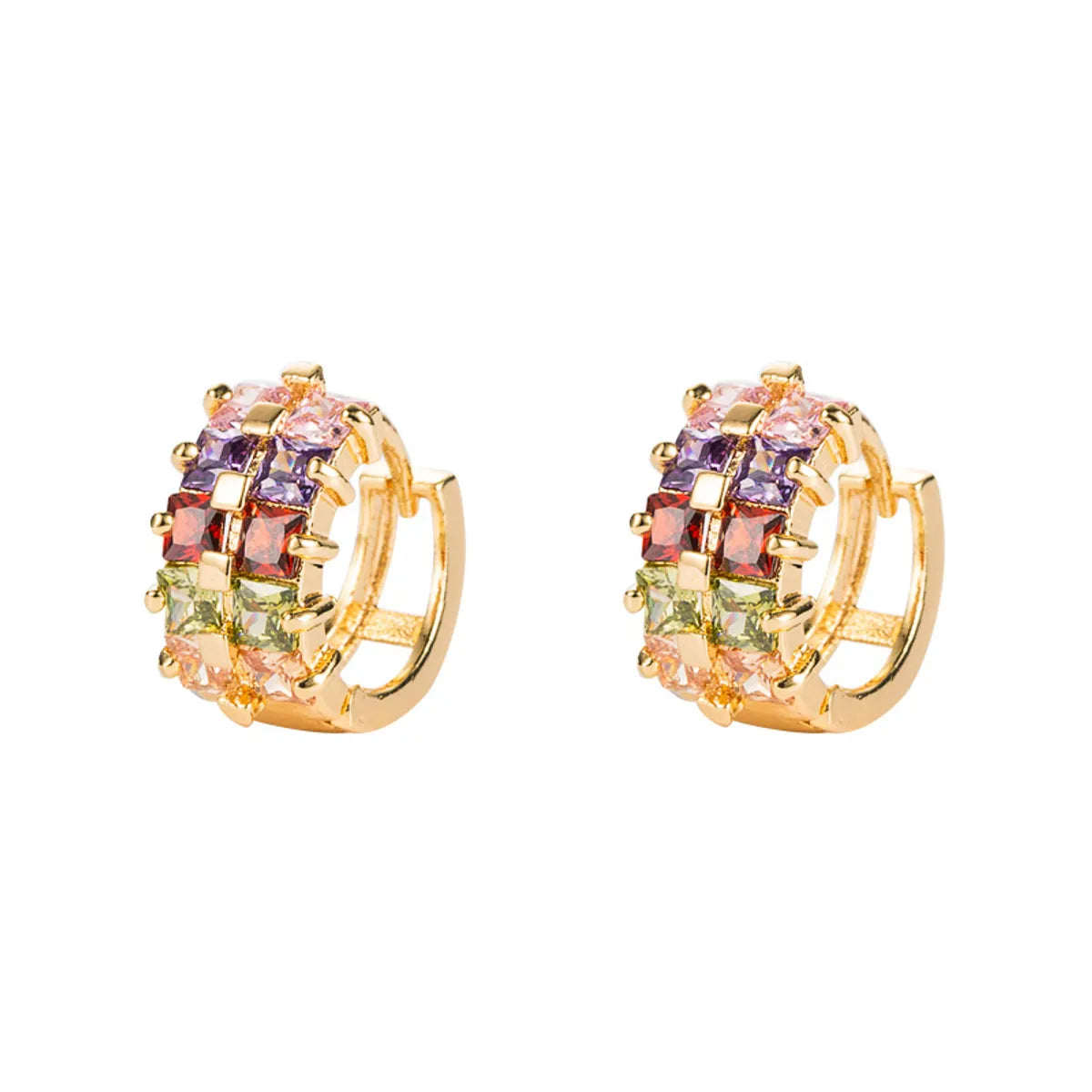 Copper Micro-inlaid Color Double-row Zircon Earrings