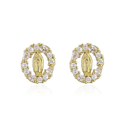 Copper Micro-inlaid Zircon Religious Jewelry Real Gold Electroplated Maria Earrings