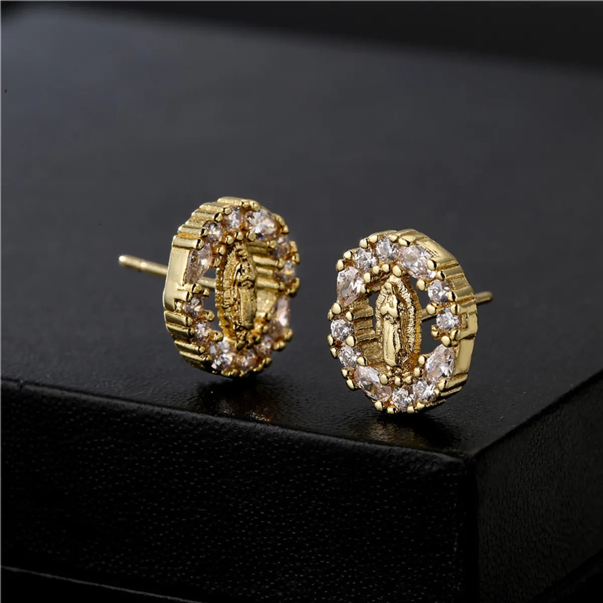 Copper Micro-inlaid Zircon Religious Jewelry Real Gold Electroplated Maria Earrings