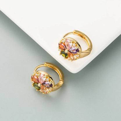 Copper Micro-inlaid Zircon Round Flower Earrings