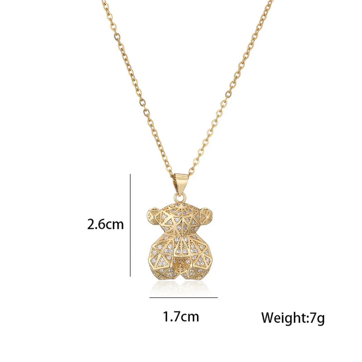 Copper-plated 18k Gold Micro-inlaid Zircon Bear Pendant Necklace